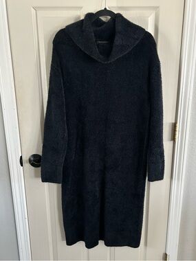 Banana Republic Black Fuzzy Sweater Dress Cowl Neck Stretchy Sz Medium Cozy